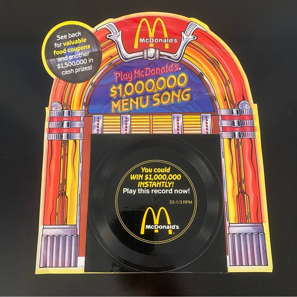McDonald's $1 Million Contest Flexi-Disc Record & Die-Cut Jukebox Flyer